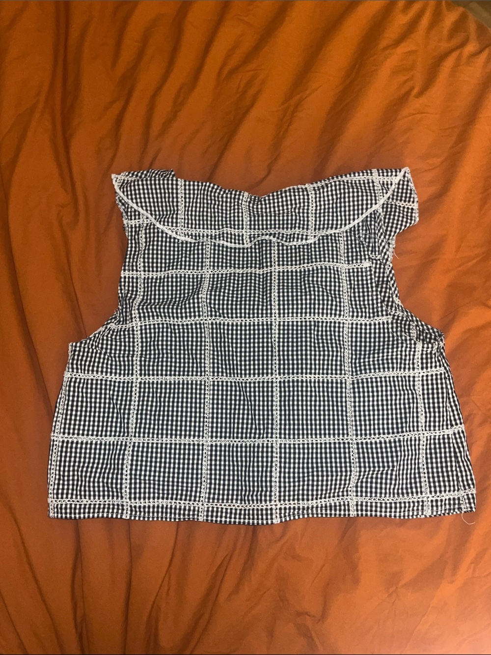 Free People Blue and White Gingham Button Front Cropped Top with Collar - Picture 4 of 5